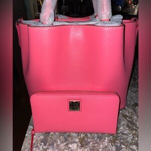NWT Dooney & Bourke Bubble Gum Brenna Handbag. Adding gently used wallet.